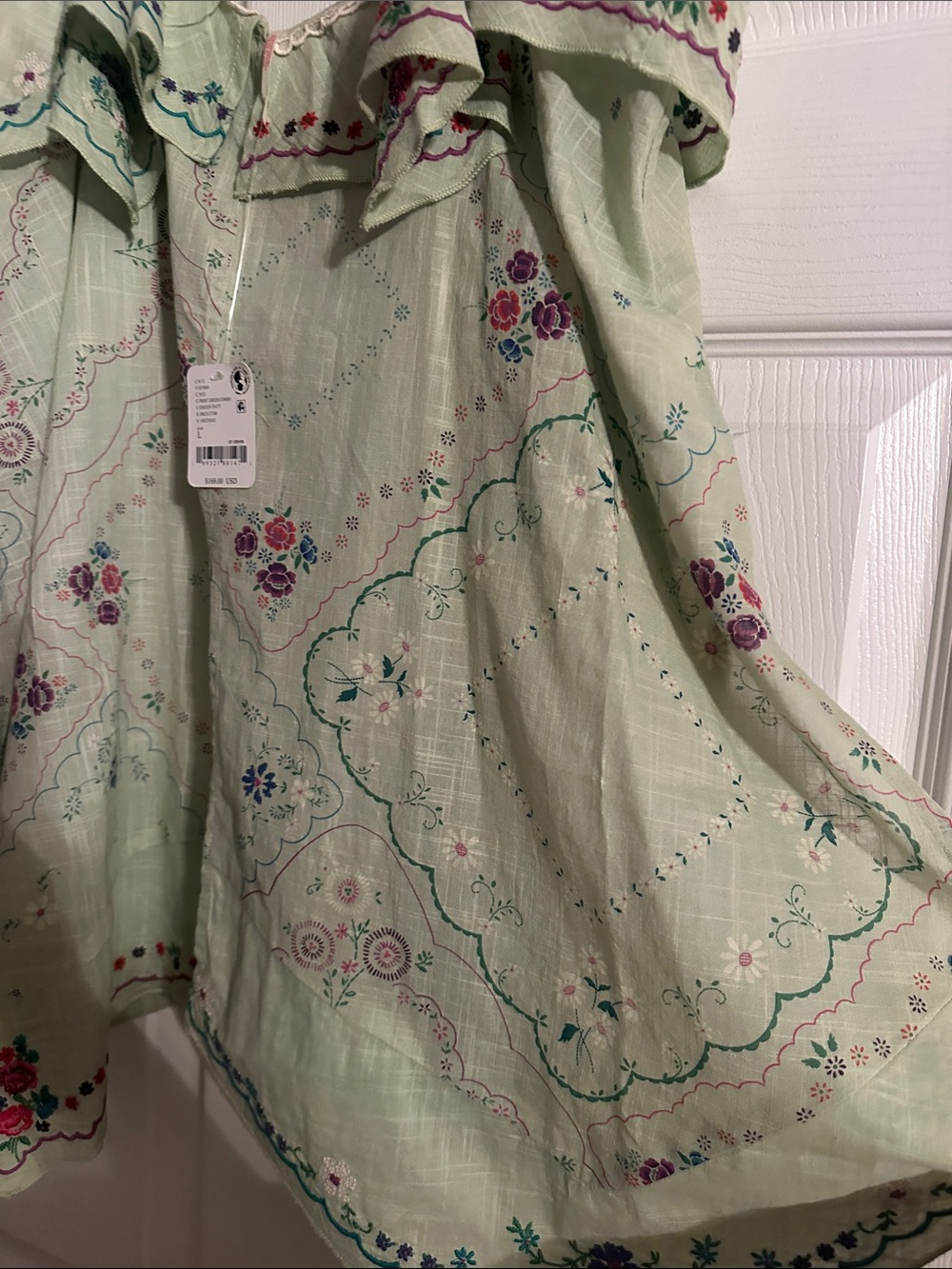 Free People Light Green Embroidered Floral tunic - Picture 10 of 11